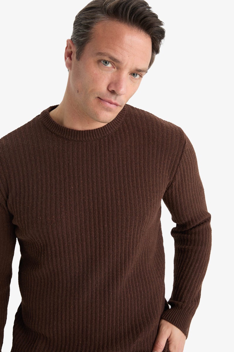 DeFacto Brown Man Standard Fit Crew Neck Knitwear Pullover Casual - Image 3